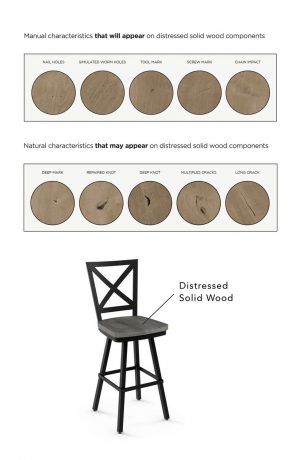 Amisco Kent Swivel Stool with Distressed Solid Wood Back and Seat