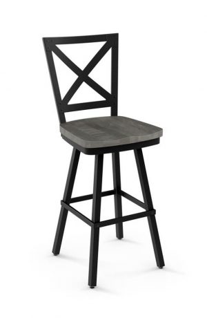Amisco Kent Swivel Stool with Wood Seat and Cross Back