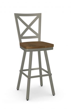 Amisco's Kent Taupe Metal Swivel Bar Stool with Medium Wood Seat