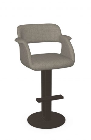 Amisco's Positano Brown Pedestal Base Bar Stool with Brown Geometric Fabric