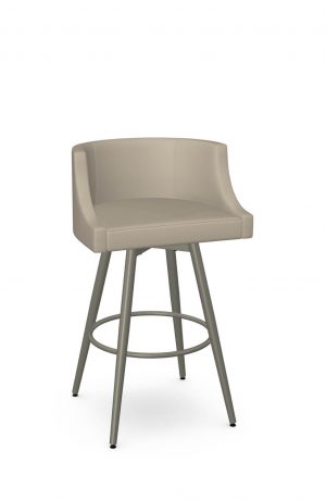 Amisco's Radcliff Upholstered Modern Swivel Bar Stool with Low Back and Metal Frame in Taupe Gray