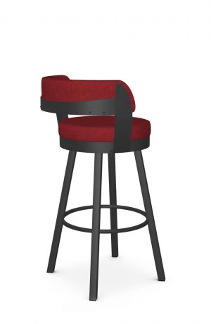 Amisco's Russell Black Industrial Bar Stool with Red Seat and Back Cushion