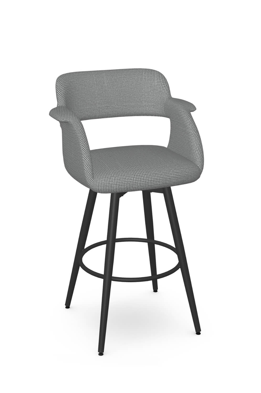 Amisco's Sorrento Black Swivel Bar Stool in Houndstooth Fabric