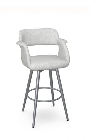 Amisco's Sorrento Modern Upholstered Swivel Bar Stool in Silver with Arms