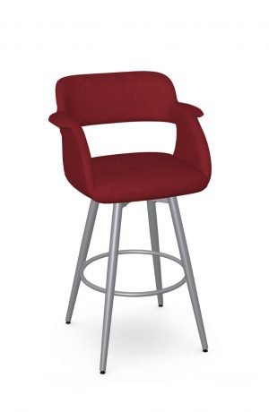 Amisco's Sorrento Silver Swivel Bar Stool in Red Fabric