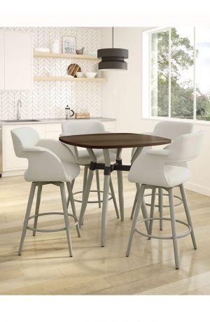 Amisco's Sorrento Upholstered Modern Swivel Stool in Off-White Fabric