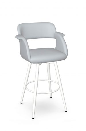 Amisco's Sorrento White Swivel Bar Stool with Blue Seat and Back Cushion