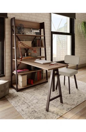 Amisco's Brixton Dining Chair in Gray Fabric and Black Metal Frame - Near Office Desk