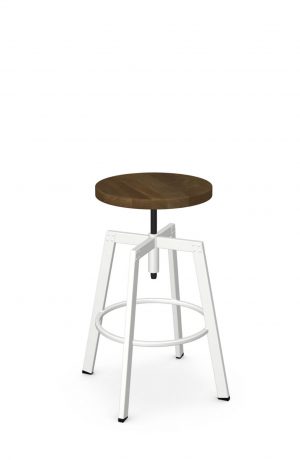 Amisco's Architect Backless White Adjustable Bar Stool with Round Wood Seat