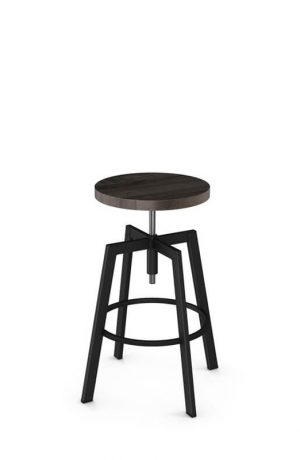Amisco Architect Backless Screw Metal Stool with Wood Seat