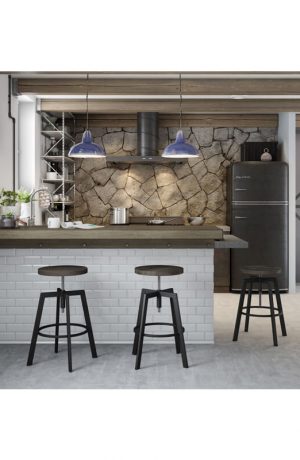 Amisco Architect Backless Screw Metal Stool in Modern Industrial Kitchen