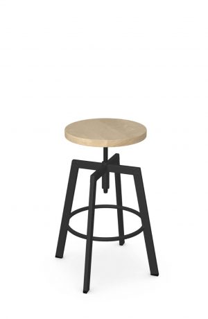 Amisco's Architect Black Backless Bar Stool with Natural Round Wood Seat