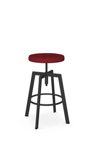 Amisco's Architect Black Industrial Bar Stool with Red Seat Cushion
