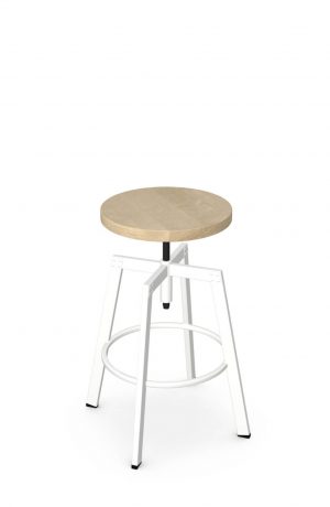 Amisco's Architect White Backless Bar Stool with Natural Round Wood Seat