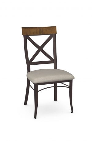 Amisco's Kyle Traditional Metal Dining Chair with Cross Back Design, Wood Back, and Seat Cushion