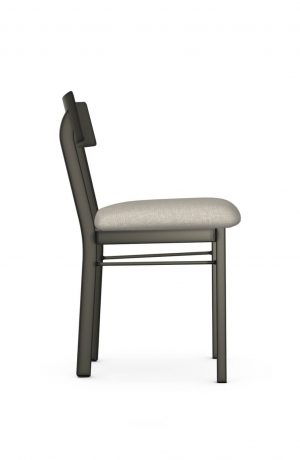 Amisco's Lauren Modern Dining Chair in Dark Brown Metal Finish and Light Tan Seat Cushion - Side View
