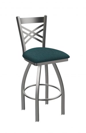 Holland's Catalina 820 Swivel Bar Stool in Stainless Steel and Graph Tidal Turquoise Seat Cushion