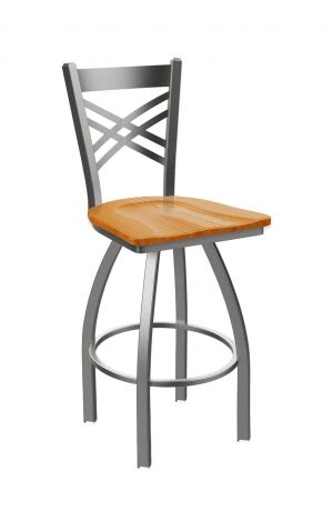 Holland's Catalina 820 Swivel Bar Stool in Stainless Steel and Medium Oak Wood Seat