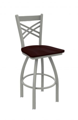 Holland Bar Stool's Catalina #820 Swivel Barstool with Back, in Anodized Nickel metal finish and Oak Dark Cherry wood seat finish