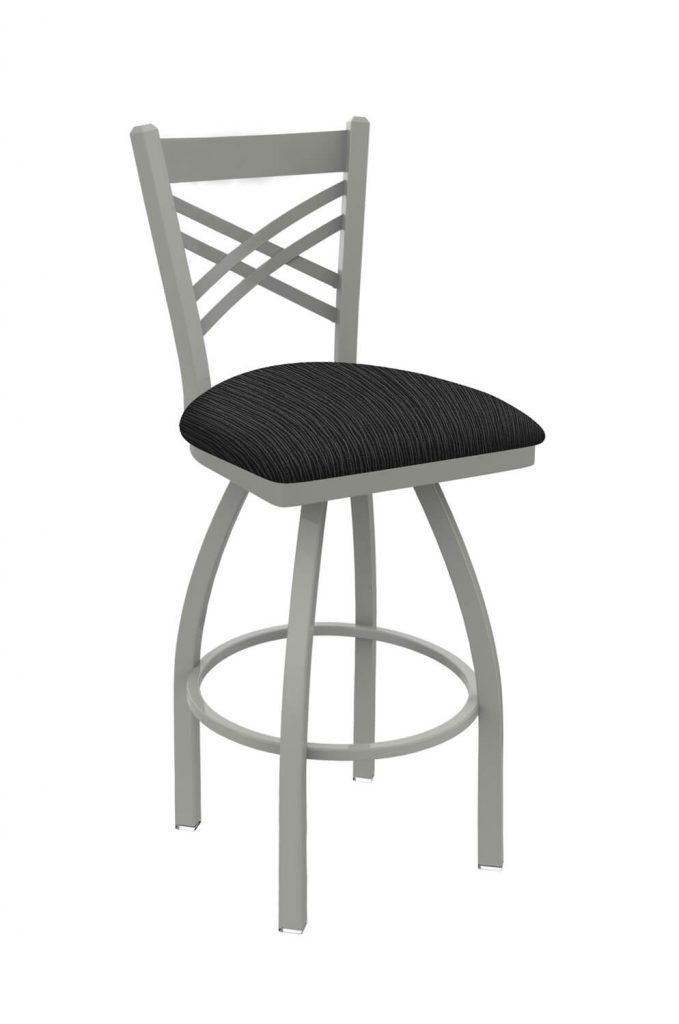 Holland Bar Stool's Catalina #820 Swivel Barstool with Back, in Nickel metal finish and Gray fabric