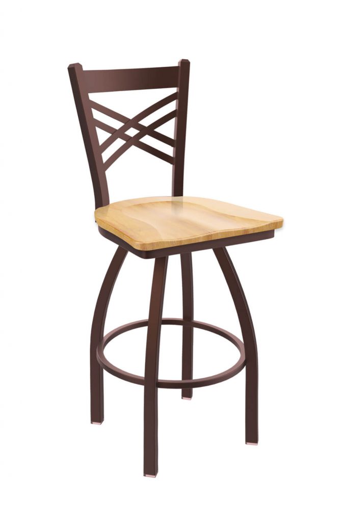 Holland Bar Stool's Catalina #820 Swivel Barstool with Back, in Bronze metal finish and Natural Maple wood seat finish
