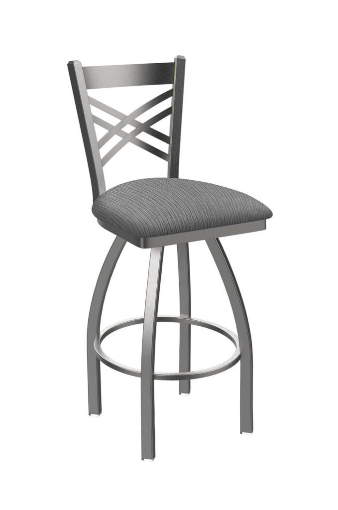 Holland Bar Stool's Catalina #820 Swivel Barstool with Back, in Stainless Steel metal finish and Gray fabric