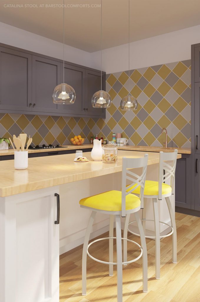 Enlighten the Kitchen with Pops of Yellow Barstool Comforts