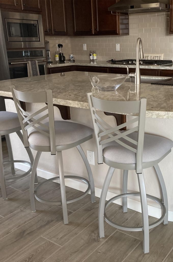 Holland's Catalina Swivel Kitchen Counter Stools in Nickel Finish in Transitional Kitchen