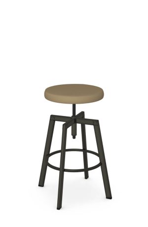 Industrial Black Backless Swivel Bar Stool with Round Brown Seat - Architect