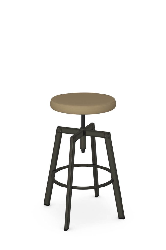 Industrial Black Backless Swivel Bar Stool with Round Brown Seat - Architect