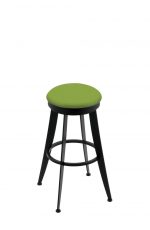 Holland's 9000 Laser Backless Swivel Barstool in Black Metal Finish and Green Seat Cushion