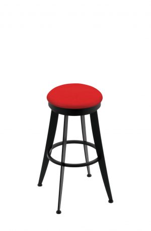 Holland's 9000 Laser Backless Swivel Barstool in Black Metal Finish and Red Seat Cushion