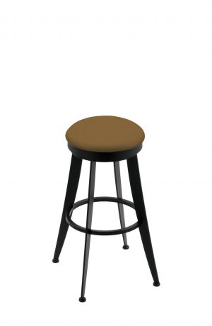 Holland's 9000 Laser Backless Swivel Barstool in Black Metal Finish and Brown Seat Cushion