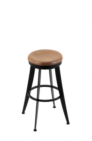 Holland's 9000 Laser Backless Swivel Barstool in Black Metal Finish and Wood Seat Finish in Medium Oak