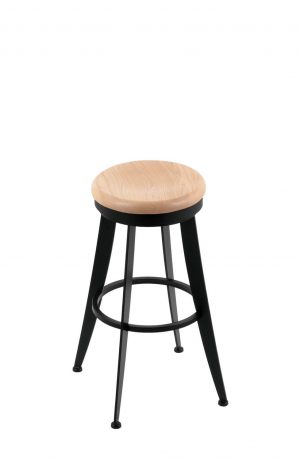 Holland's 9000 Laser Backless Swivel Barstool in Black Metal Finish and Wood Seat Finish in Natural Oak
