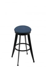 Holland's 9000 Laser Backless Swivel Barstool in Black Metal Finish and Blue Seat Cushion