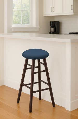 Holland's Darcy Round Cushion Brown and Blue Backless Bar Stool in Modern Kitchen