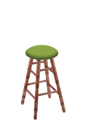 Holland's Round Cushion Backless Swivel Barstool with Turned Legs in Maple Medium Wood Finish and Green Seat Cushion