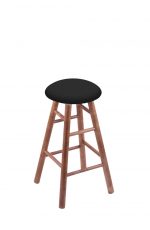Holland's Round Cushion Backless Swivel Barstool with Smooth Legs in Medium Wood and Black Seat Cushion