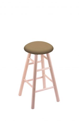 Holland's Round Cushion Backless Swivel Barstool with Smooth Legs in Natural Wood and Brown Seat Cushion