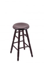 Holland's Saddle Dish Round Backless Swivel Stool with Turned Legs in Maple Dark Cherry Wood Finish