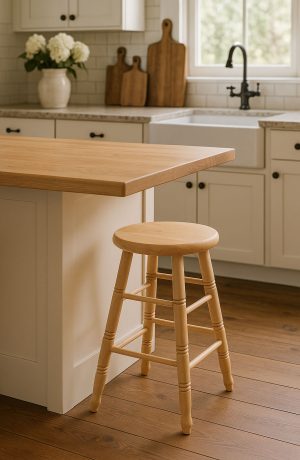 Holland's Sadie Saddle Dish Natural Wood Backless Bar Stool in Kitchen