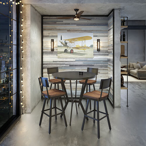 A metal pub table that seats 4, great for entertaining in an apartment