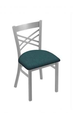 Holland's #620 Catalina Dining Chair in Nickel Metal Finish and Teal Seat Cushion