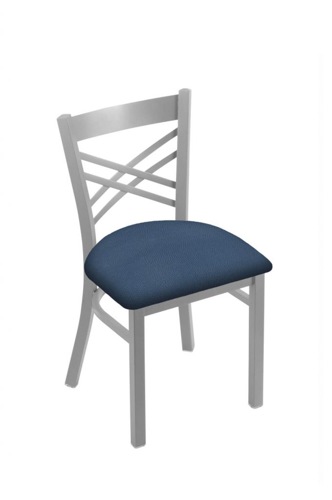 Holland's #620 Catalina Dining Chair in Nickel Metal Finish and Blue Seat Cushion