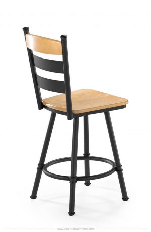 Trica's Louis Traditional Black Swivel Bar Stool with Natural Wood Seat and Back