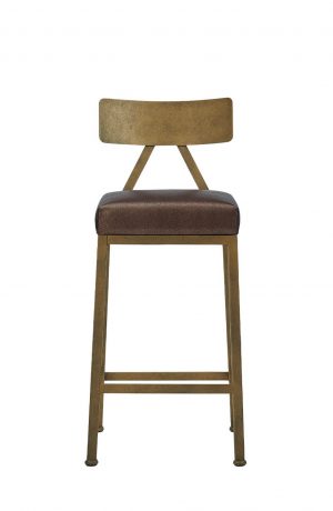 Wesley Allen's Macias Modern Square Bar Stool with Back in Brass Bisque - Front View