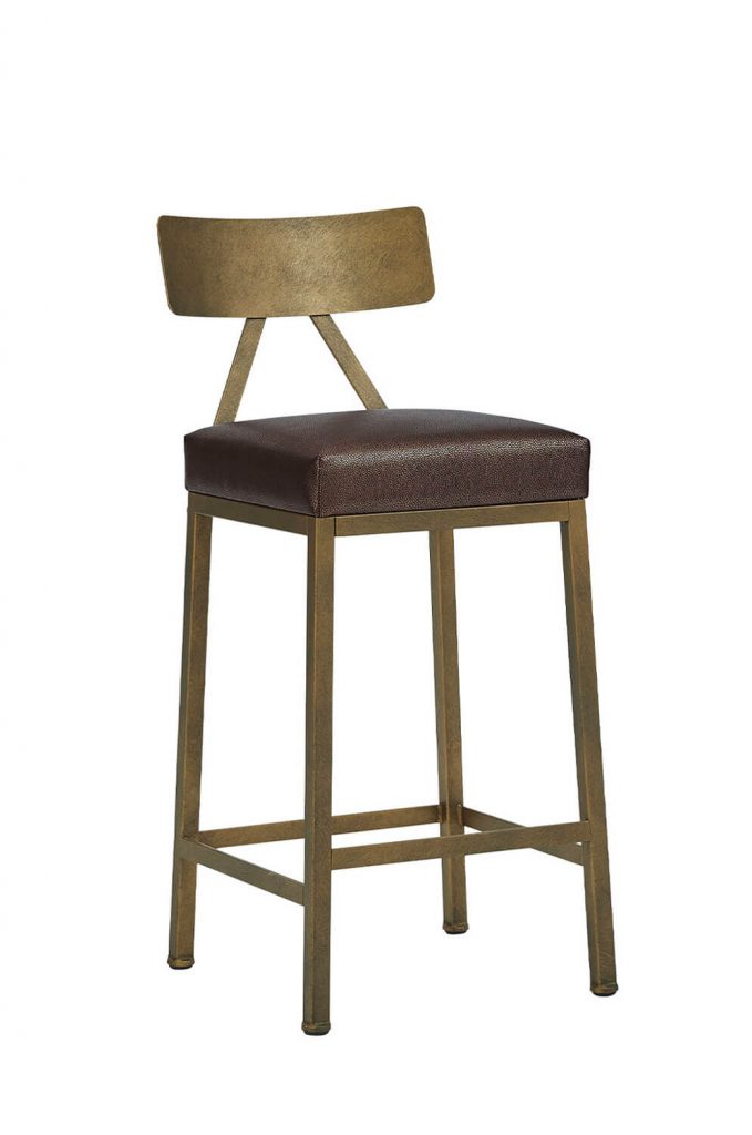 Wesley Allen's Macias Modern Square Bar Stool with Back in Brass Bisque - Front Side View