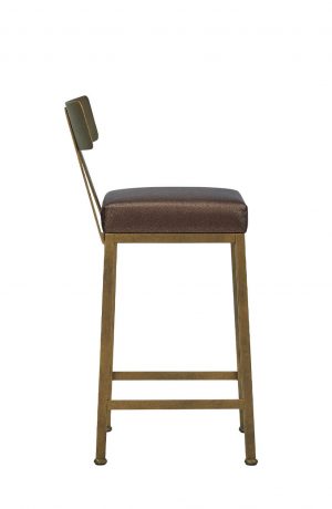 Wesley Allen's Macias Modern Square Bar Stool with Back in Brass Bisque - Side View