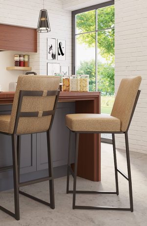 Wesley Allen's Marbury Modern Sled Base Upholstered Bar Stools in Modern Kitchen Design